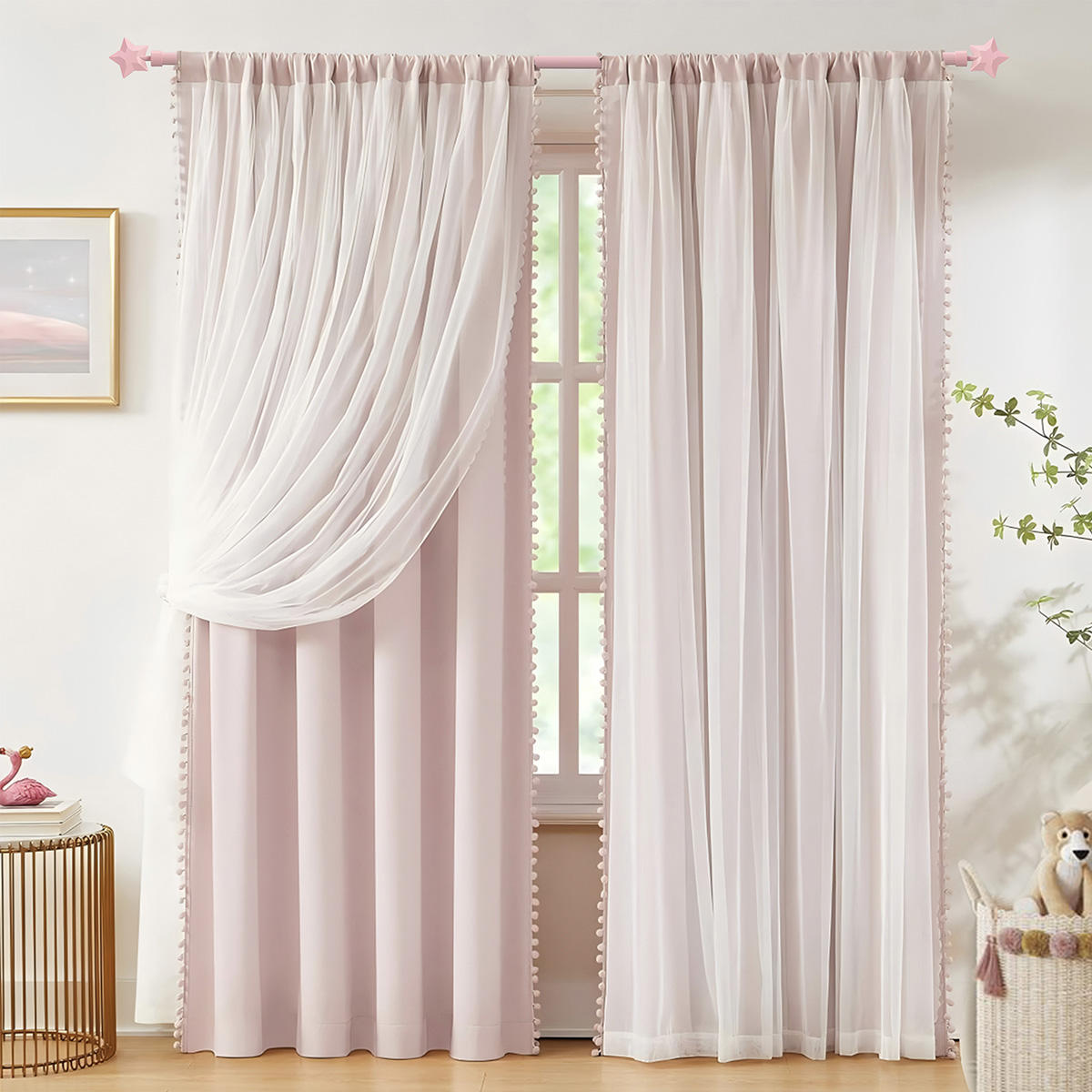 Modern Design Factory Wholesale Window Curtain Rod Pole Set New Colorful Star Pattern Extendable for Home Decoration