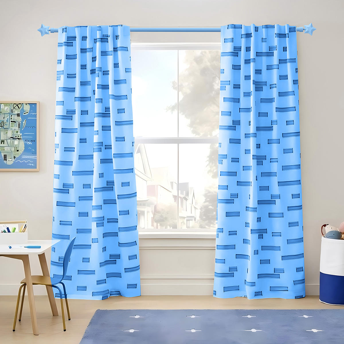 Modern Design Factory Wholesale Window Curtain Rod Pole Set New Colorful Star Pattern Extendable for Home Decoration