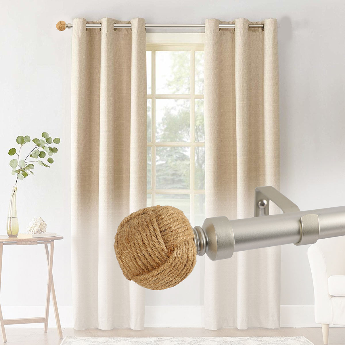 New Design Straw Round Head Curtain Rod Metal and Accessories Eco-friendly Modern Curtain Rods Pole Sets