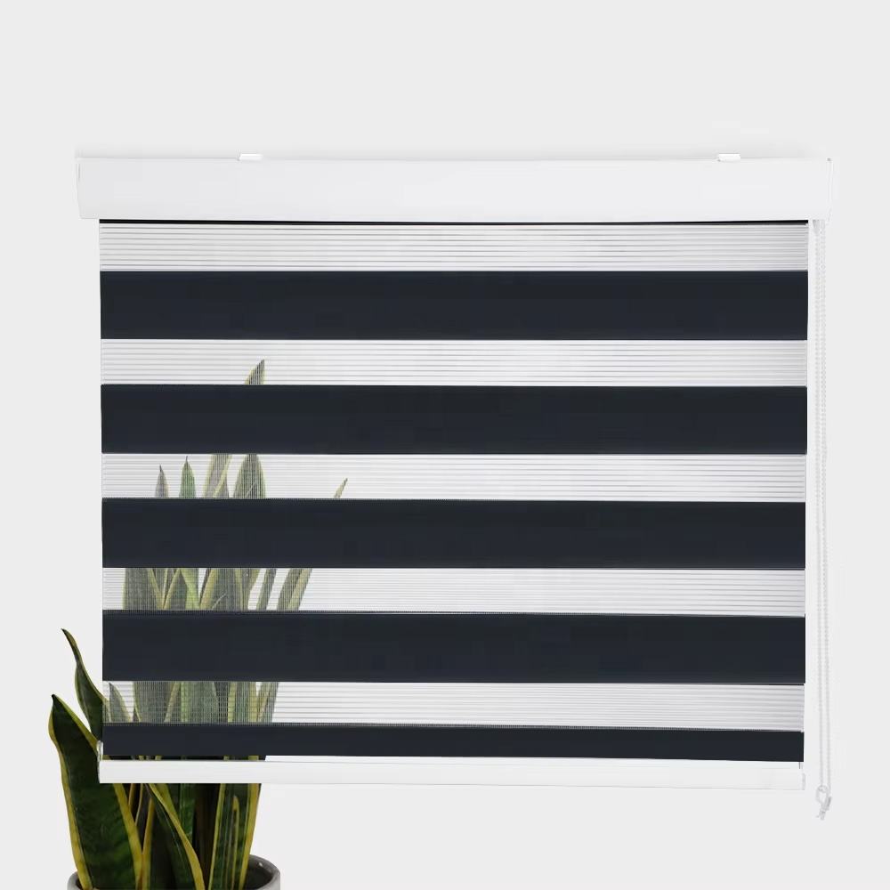Double-Layer Smart Zebra Shades Day and Night Window Blinds with Manual or Electric Motor Blackout Polyester Roller Blinds