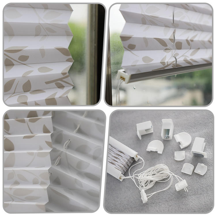 Wholesale Modern Horizontal Cordless Polyester Pleated Fabric Blinds with Translucent Printed Pattern French Window Coverage