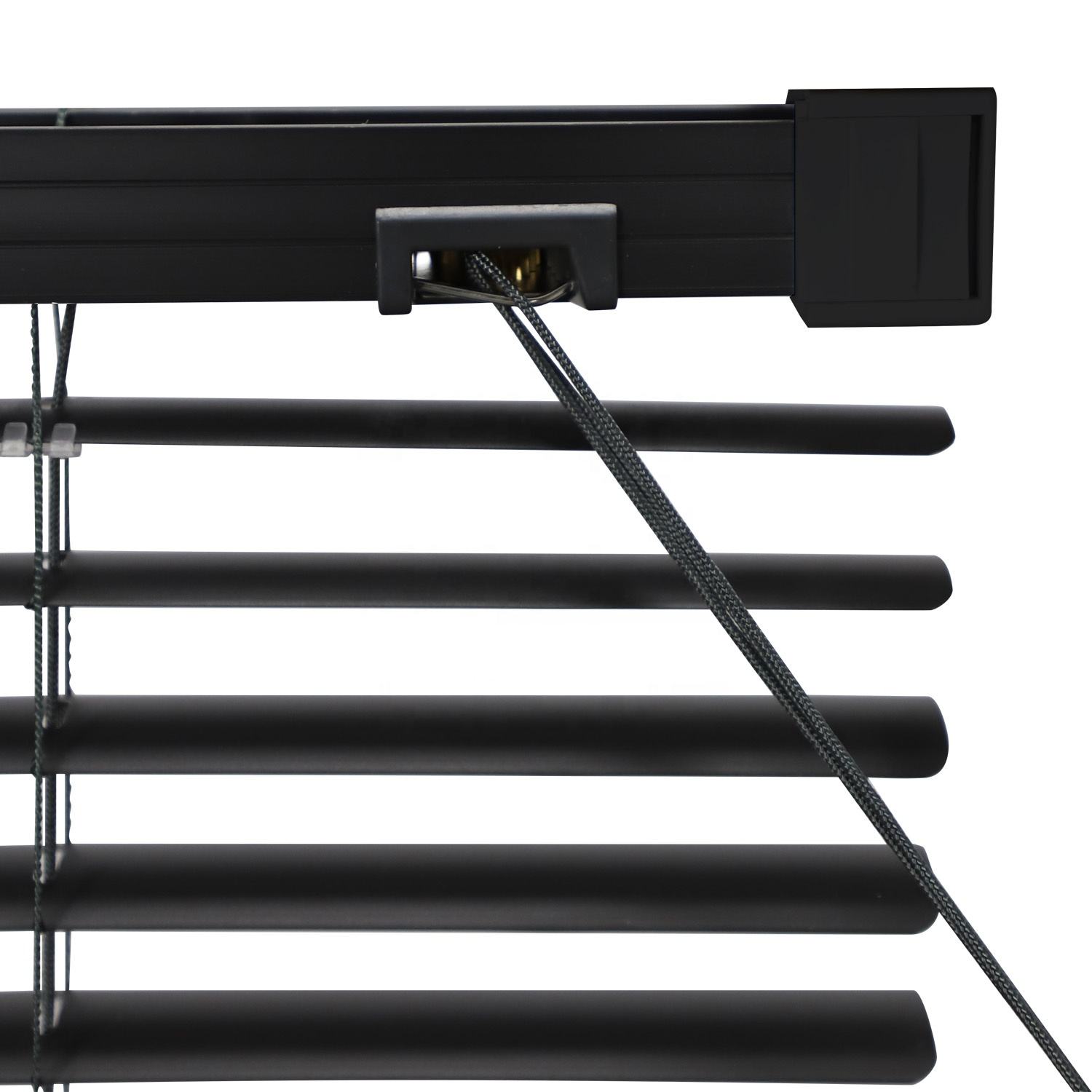 Factory Price Office Use PVC Venetian Blind Black Modern Design Rope Customized Logo High Quality for French Window