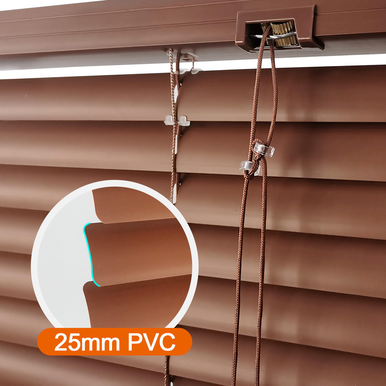 Factory Direct Sale 2 Inch Cordless Modern Design Faux Wood Venetian Blinds Built-in for Window Horizontal PVC Faux Wood Blinds