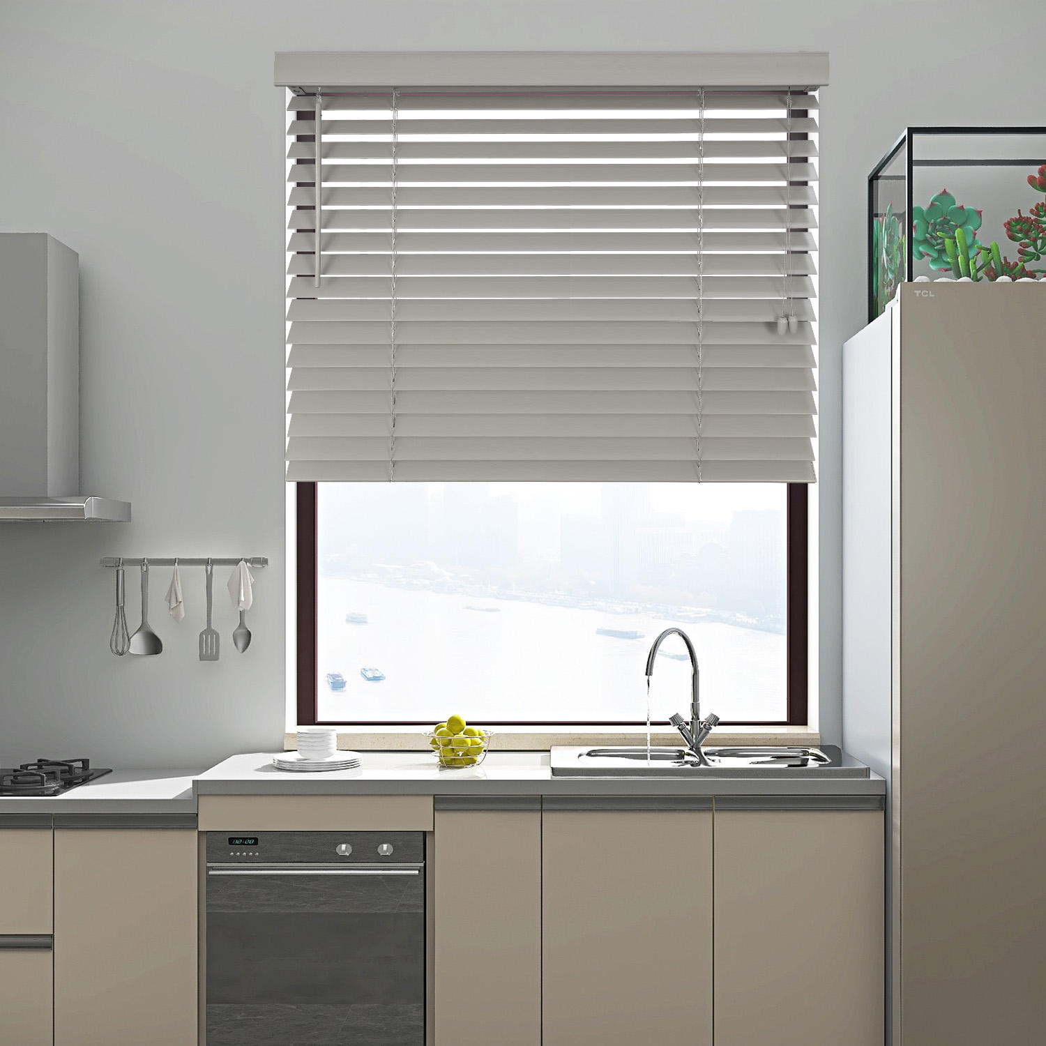 Custom 50mm Modern Venetian Blinds Blackout Roller Shades for Windows Built-in Installation Type Horizontal Pattern