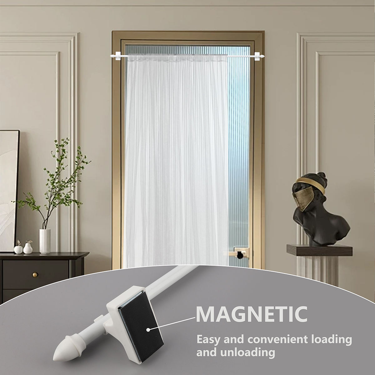 High Quality Magnetic Curtain Rods Metal Doors Adjustable Length Magnetic Curtain Rod Easy Installation Cafe Rod