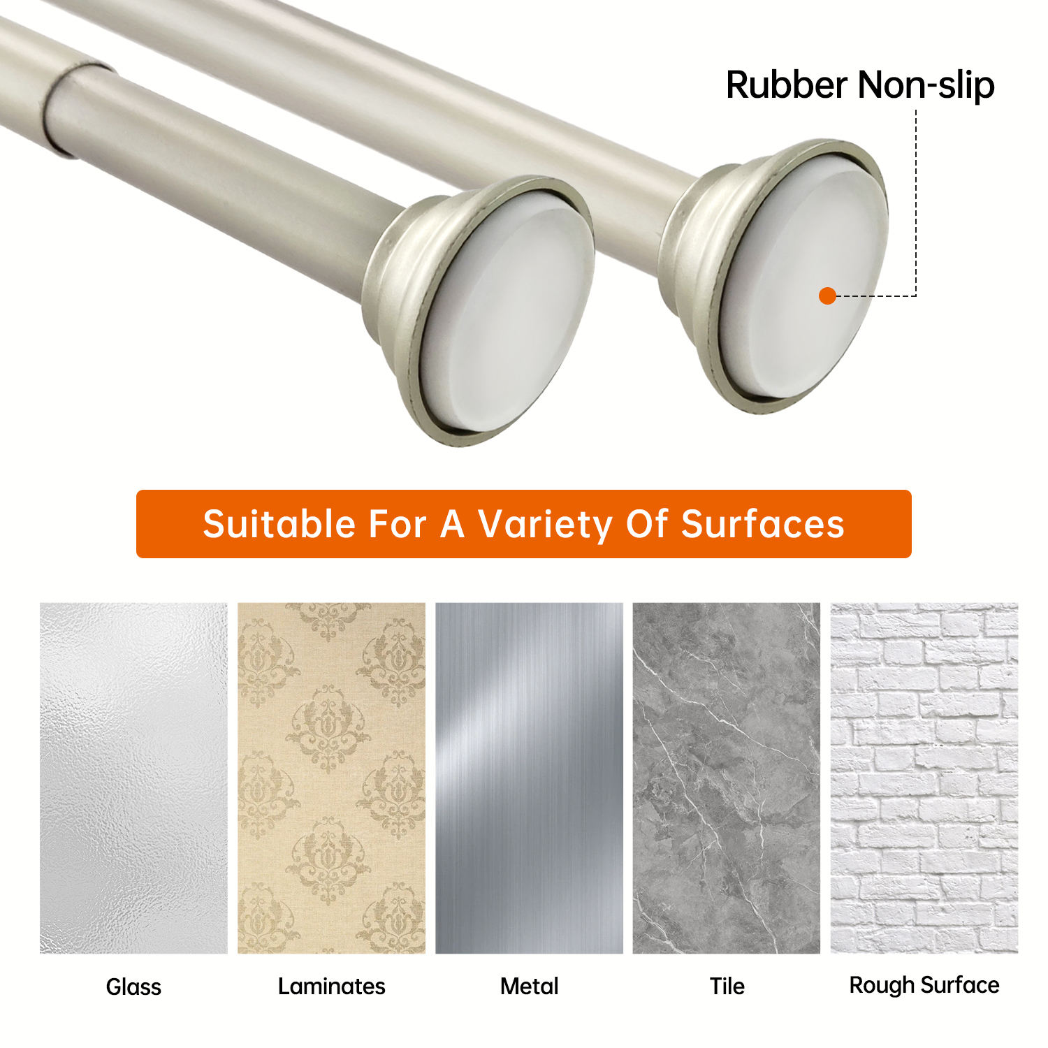 High Quality Extendable Shower Curtain Rod Metal Spring Tension Pole Shower Curtain Poles