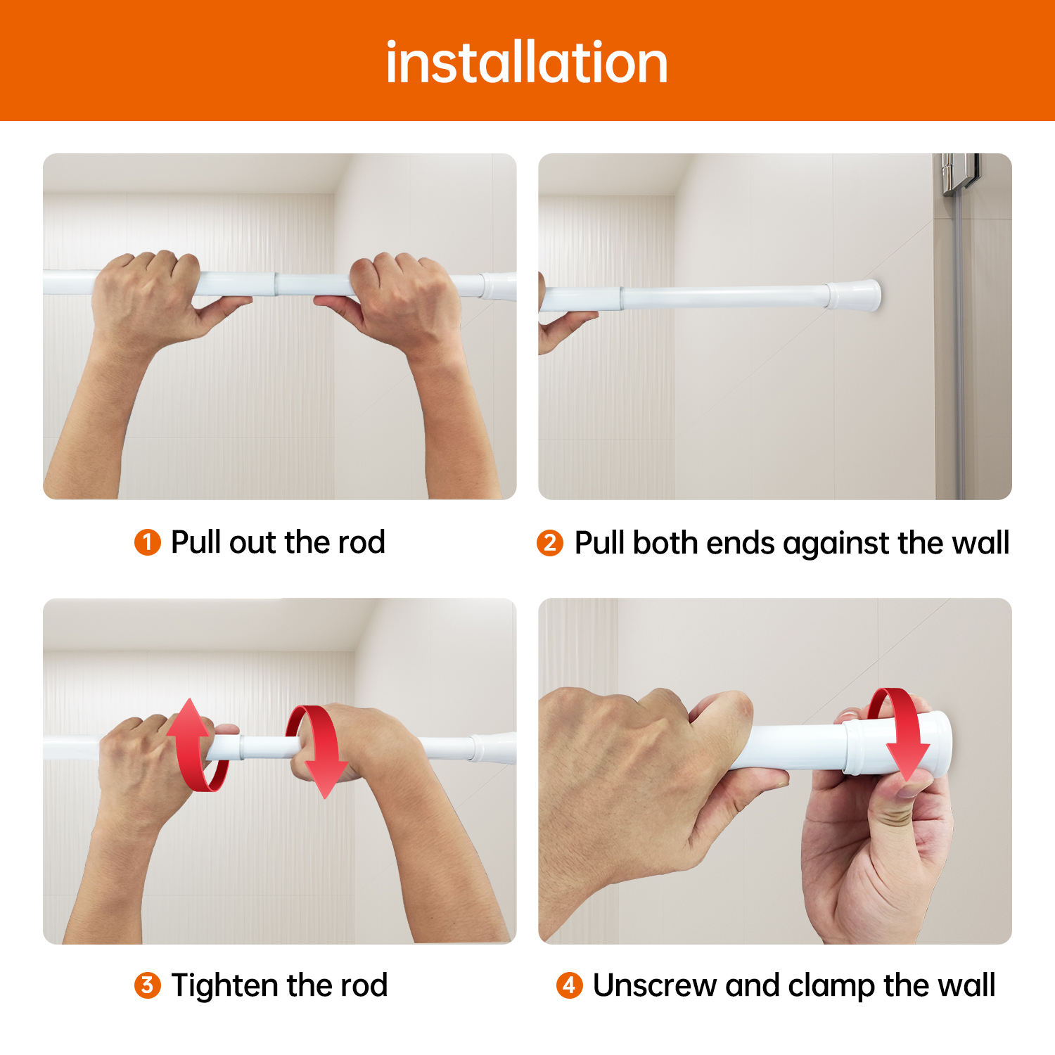 SMARTOP Factory Direct Supply Adjustable Bathroom Shower Curtain Pole Customizable Design Metal Aluminum Twist-lock Easily