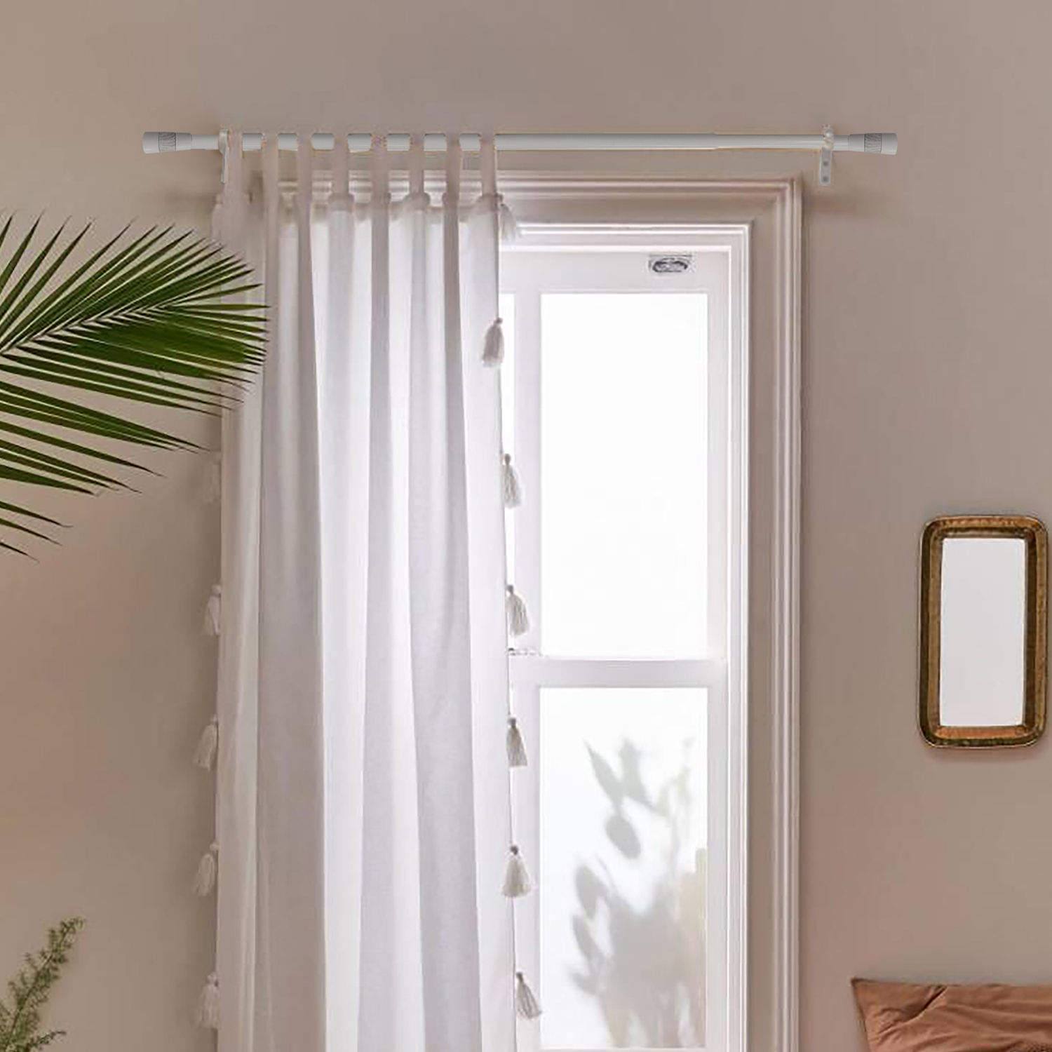 Smartop Simple Design White Wood Decorative Curtain Pole Curtain Rod Set