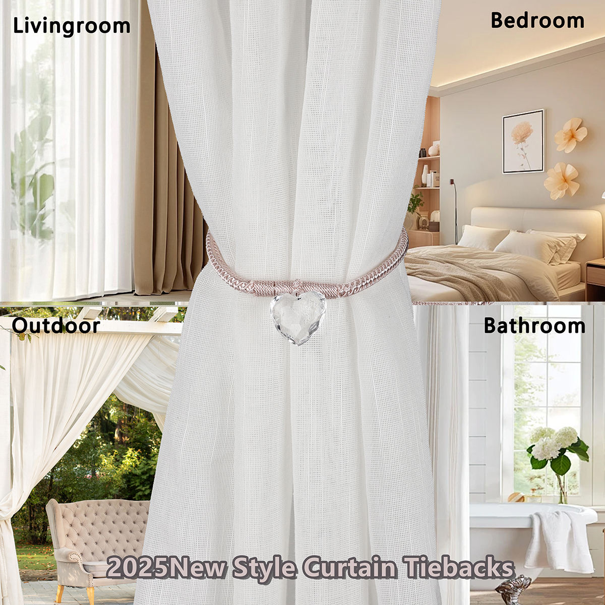 Heart Shape Crystal Light Luxury High-end Magnetic Curtain Tiebacks Home Decoration Accessory Tieback Crystal Ball Tie