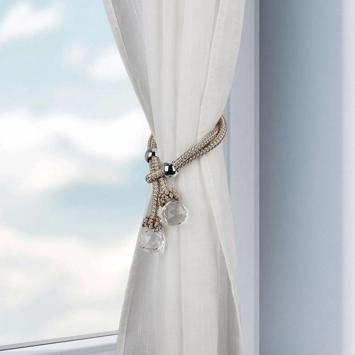 Modern Design No-drill Curtain Tiebacks Pull-style Crystal Buckle Tie Rope Plastic Curtain Tieback Accessories Holder Wholesale