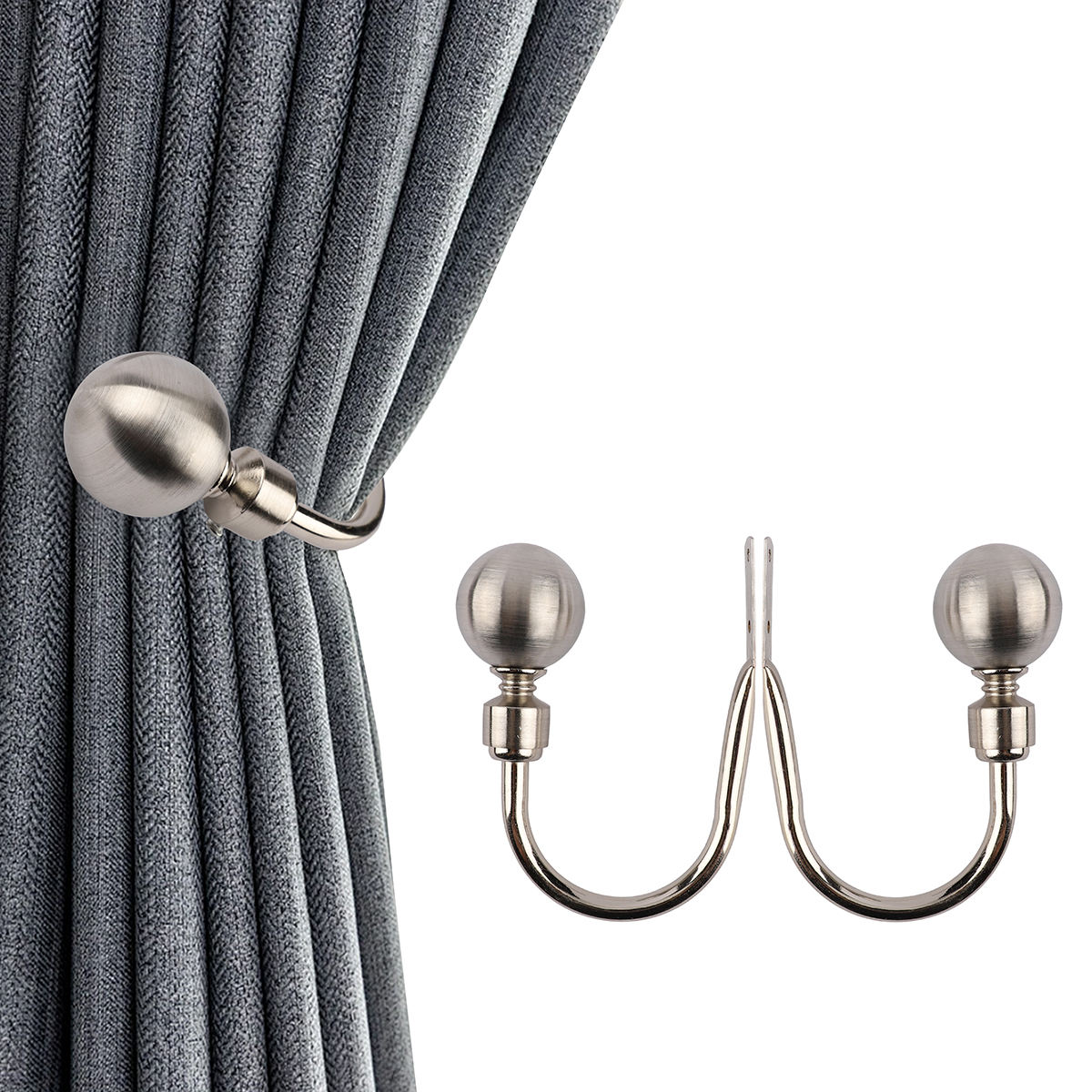 Decor Window Curtain Hold Backs Single Silver Tiebacks Metal Drapery Hooks Heavy Duty Eco-friendly Modern Design Curtain Holder