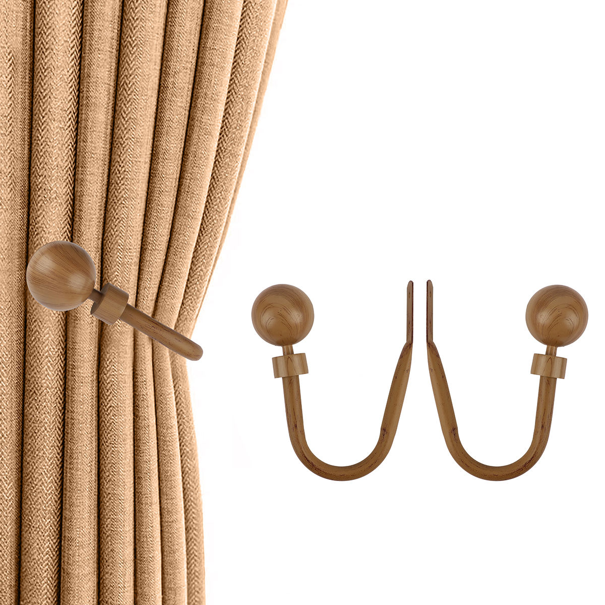 Modern Wood Grain Metal Curtain Holdback Wall Mount Tiebacks 2Pcs Hooks Eco-friendly Curtain Accessories