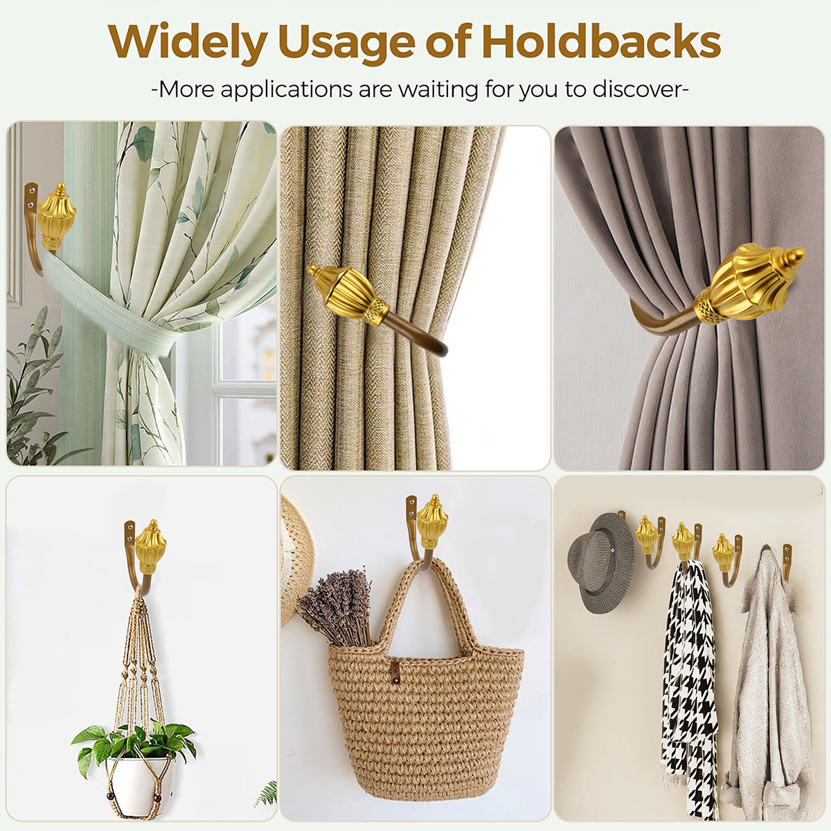Modern Decor Window Curtain Hold Backs Pair Gold Curtain Tiebacks Metal Drapery Hooks Heavy Duty Curtain Holder