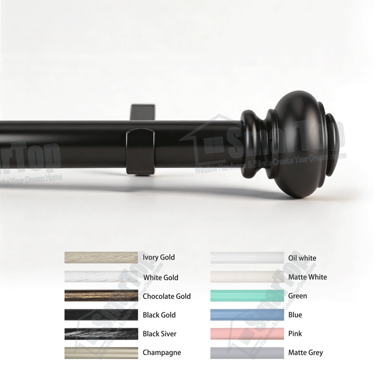 Black Extendable Curtain Rod Bedroom Aluminum Alloy Finials Metal Accessories Wholesale Manufacturer Curtain Rod and Finials