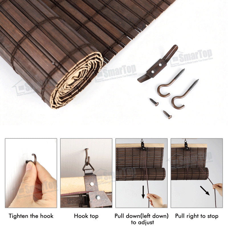 Classic Style Bamboo Roll up Blinds Reed Shades / Bamboo Mat Roller Blinds,Customized Waterproof Bamboo Blinds