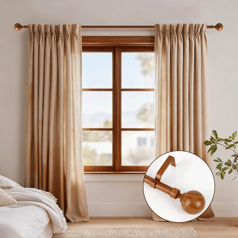 Factory Wooden Curtain Pole Curtain Rod and Finials Sets Elegant Decorative Curtain Rods Curtain Pole Set for Home Decor